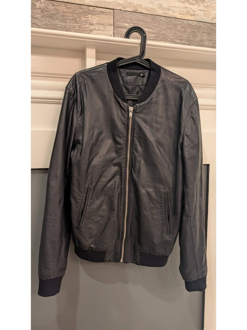 BLK DNM Black Leather Bomber Jacket Men's L